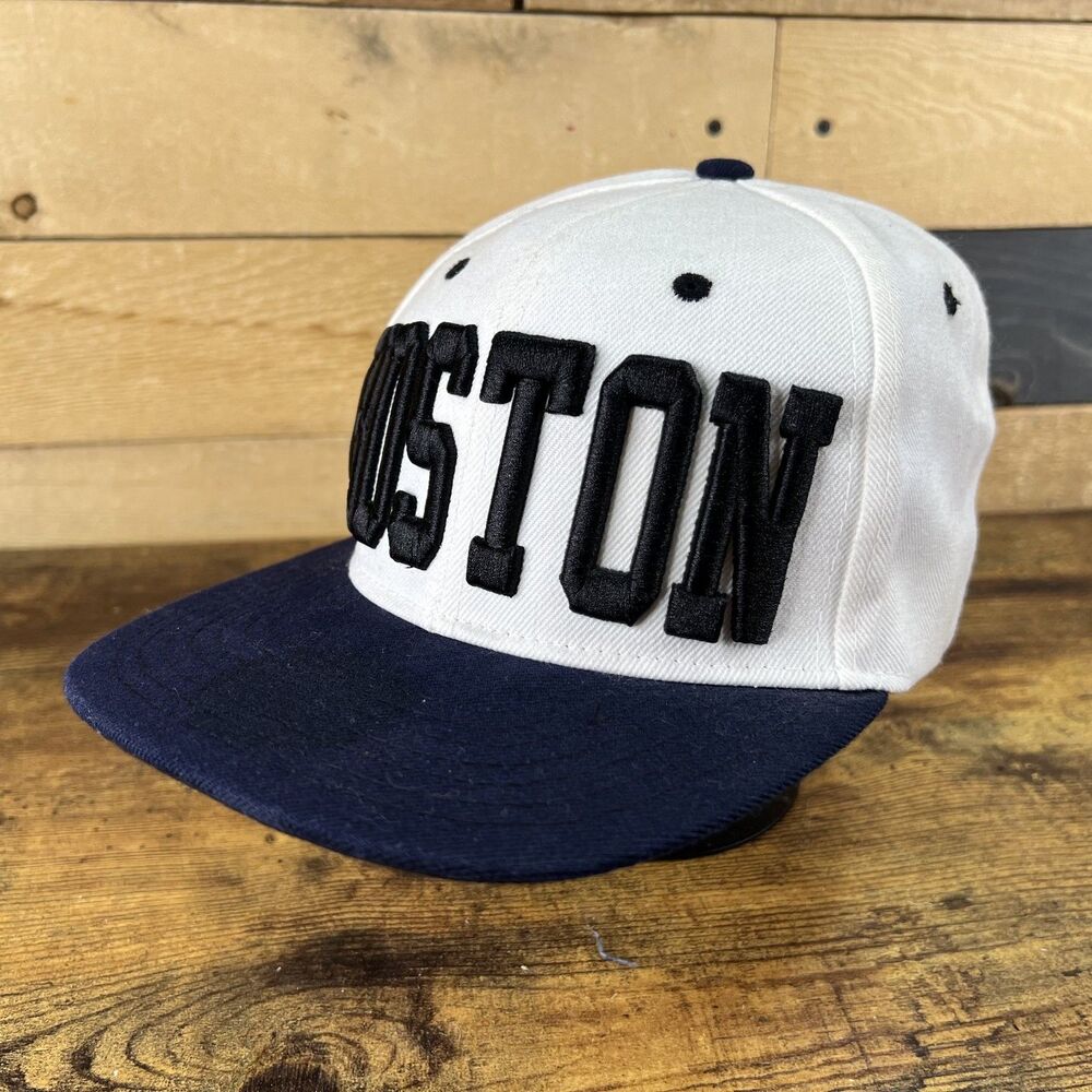 Boston Embroidered White Black SnapBack Adjustable Hat Baseball Cap